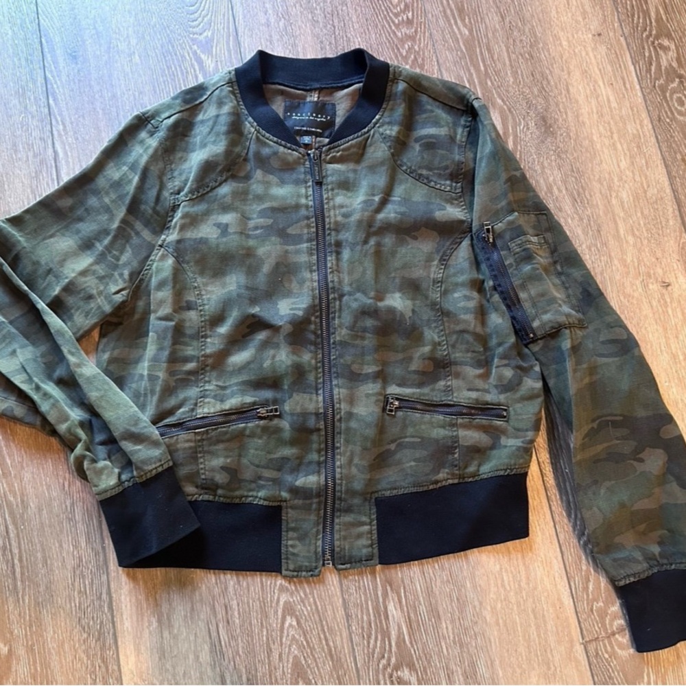 Sanctuary from anthropologie‎ lightweight camo linen blend zip up jacket coat